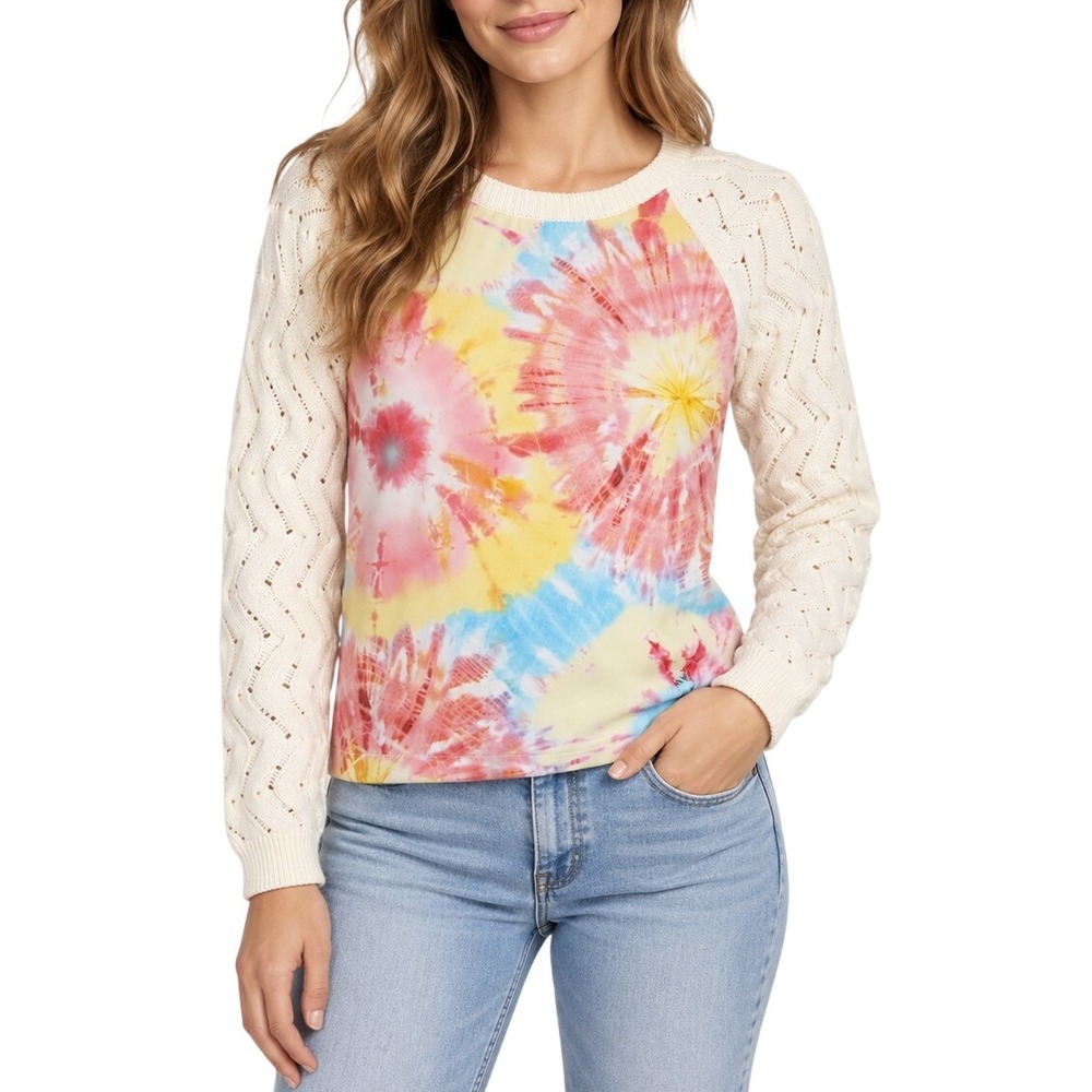 Moschino Cheap and Chic Tie Dye Open Knit Raglan Sweater Italy Multicolor Size 6